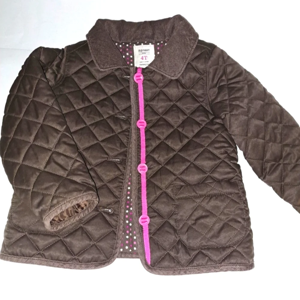 Old Navy Brown Pink Trim Multicolored Polka Dot Lining Kid's Jacket Girl's 4T